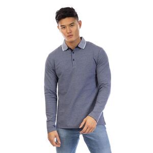 Peter Werth Mens Needham Collared Long-Sleeved Polo Shirt / Navy/White